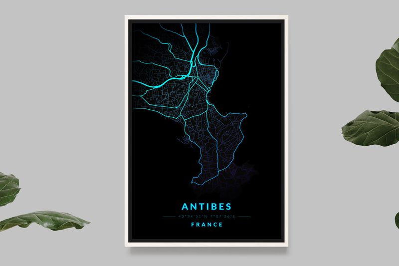 Antibes - Blue Neon Map