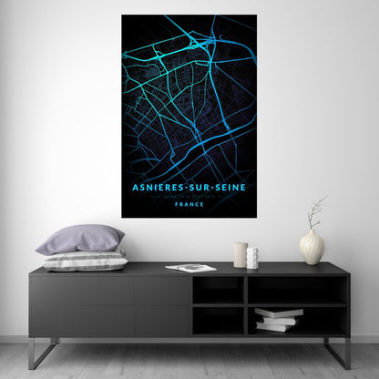 Asnieres-sur-Seine - Blue Neon Map