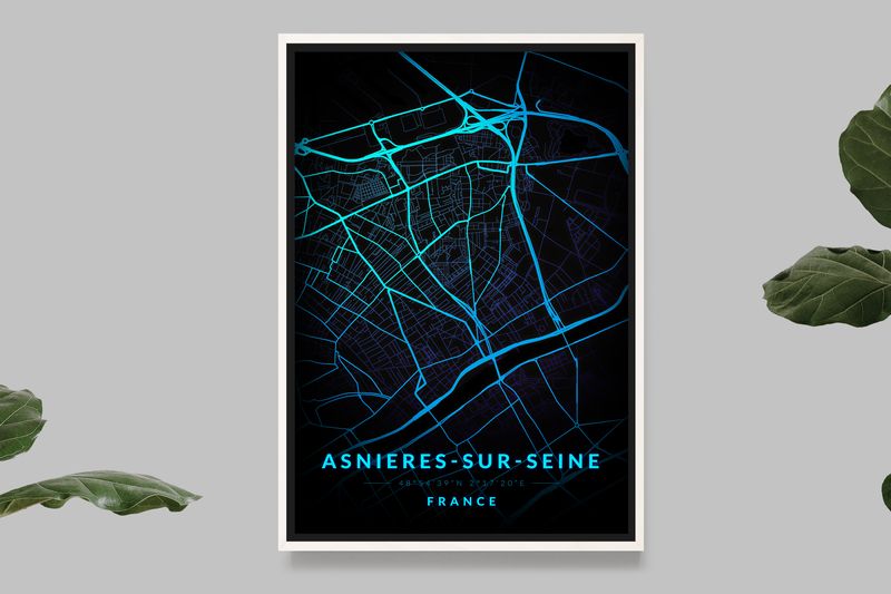 Asnieres-sur-Seine - Blue Neon Map