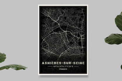 Asnières-sur-Seine - Black and White Map