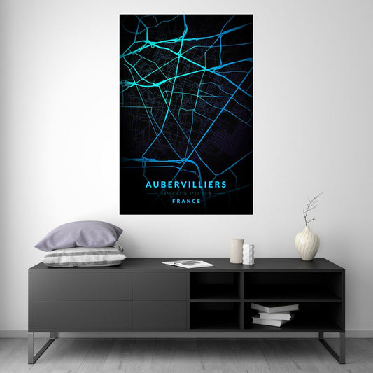 Aubervilliers - Carte Neon Bleu