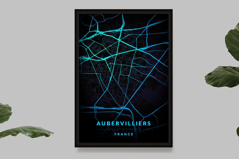 Aubervilliers - Carte Neon Bleu