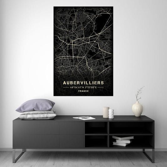 Aubervilliers - Black and White Map