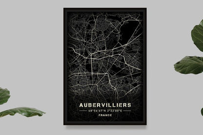 Aubervilliers - Black and White Map