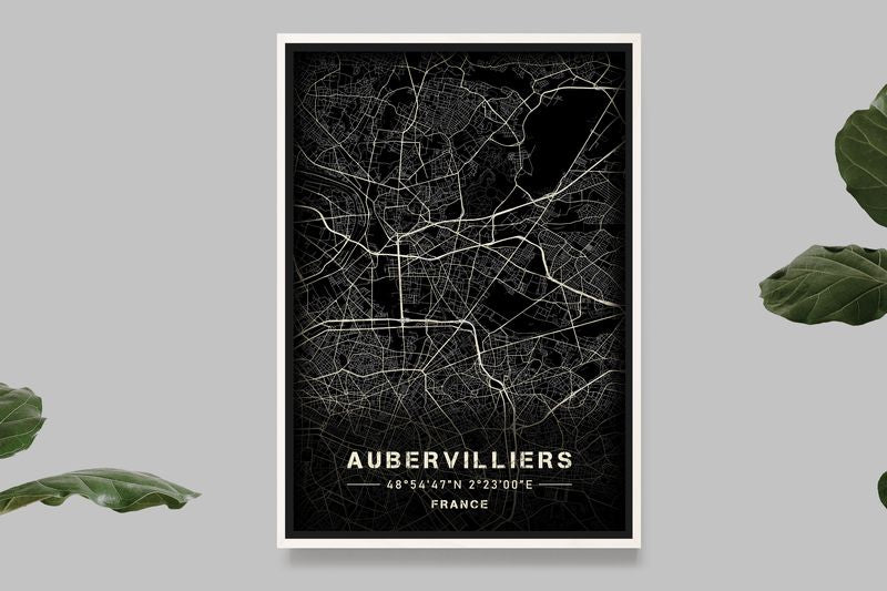 Aubervilliers - Black and White Map