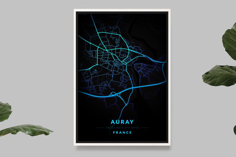 Auray - Carte Neon Bleu