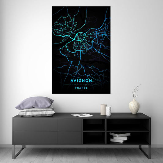 Avignon - Carte Neon Bleu