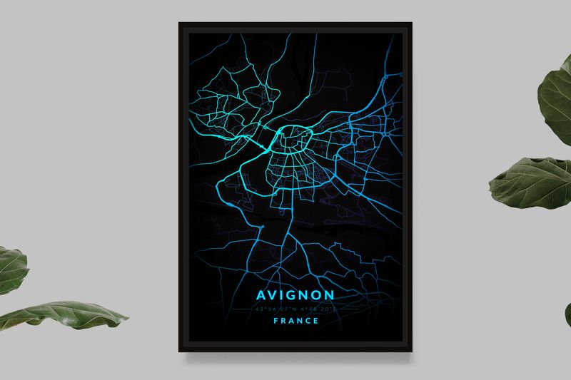 Avignon - Carte Neon Bleu
