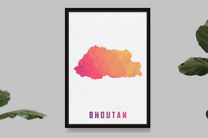 Bhoutan - Carte Aquarelle