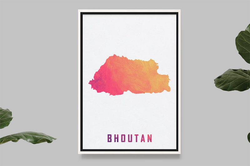Bhoutan - Carte Aquarelle