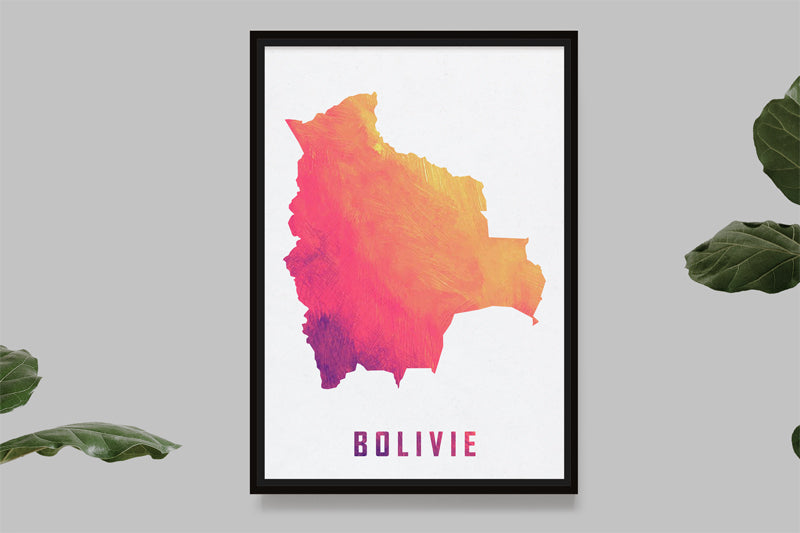 Bolivie - Carte Aquarelle