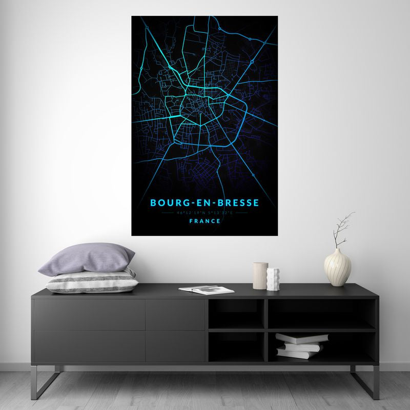 Bourg-en-Bresse - Blue Neon Map