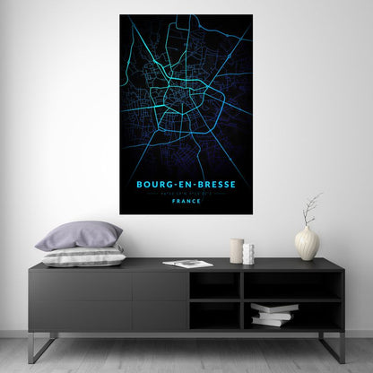 Bourg-en-Bresse - Carte Neon Bleu