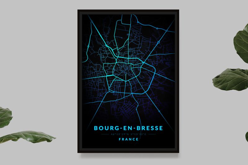 Bourg-en-Bresse - Carte Neon Bleu