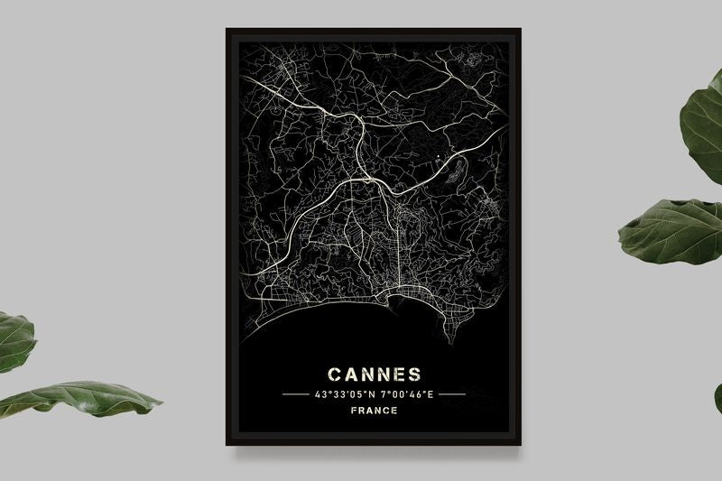 Cannes - Black and White Map