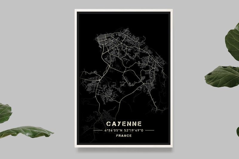 Cayenne - Black and White Map