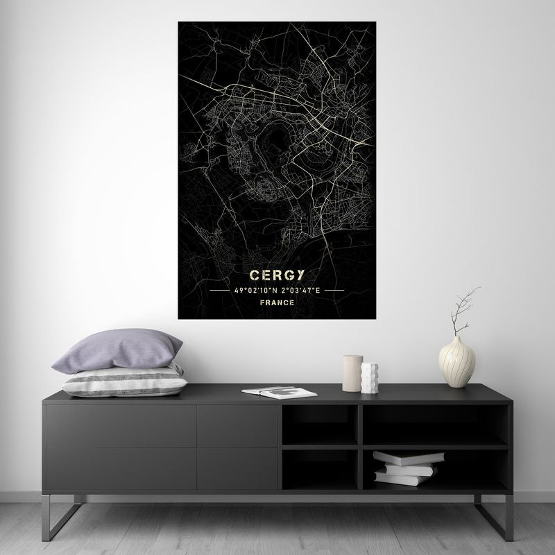 Cergy - Black and White Map