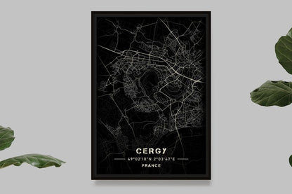 Cergy - Black and White Map