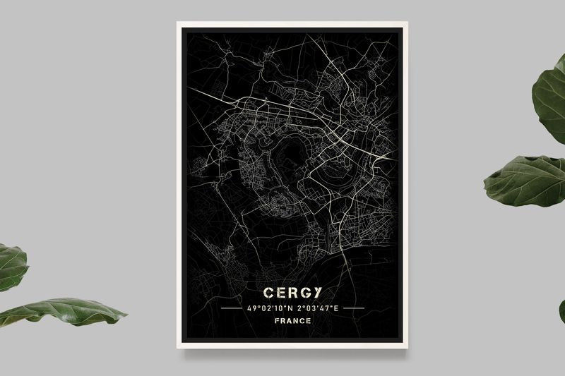 Cergy - Black and White Map
