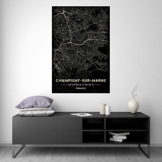 Champigny-sur-Marne - Black and White Map