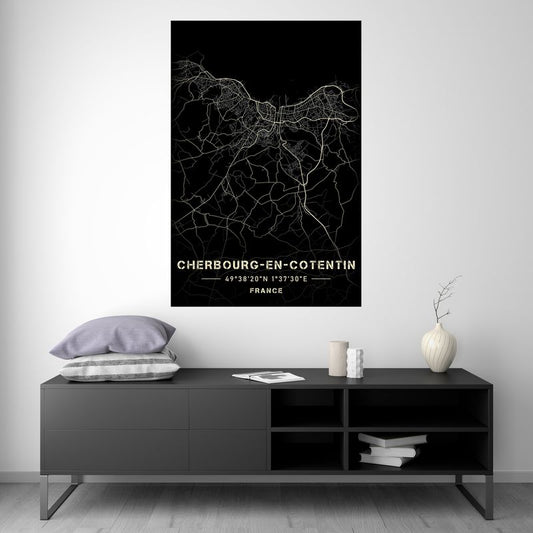 Cherbourg-en-Cotentin - Black and White Map