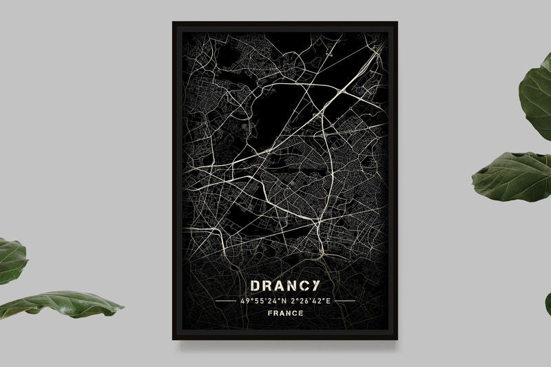 Drancy - Black and White Map