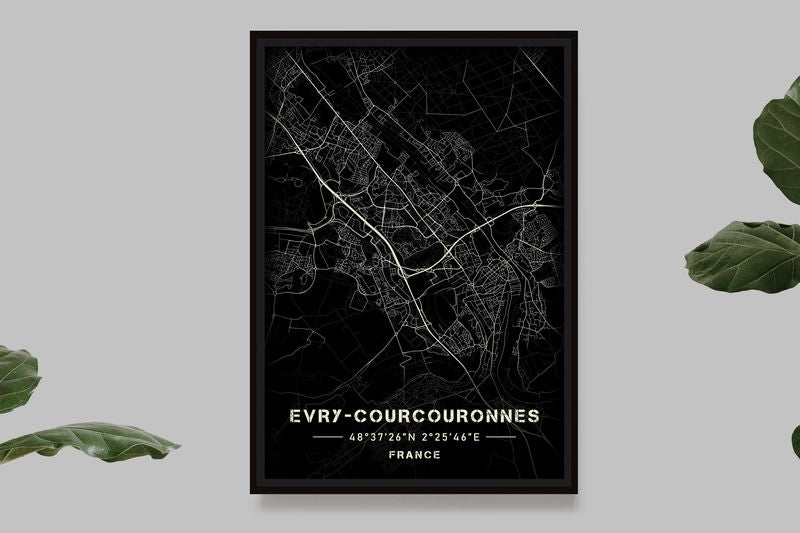 Evry-Courcouronnes - Black and White Map