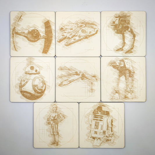 Set of 8 wooden Star Wars coasters