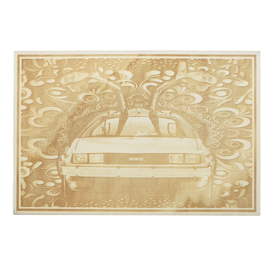 Delorean II - Back to the Future - Wood Engraving