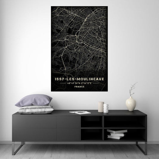 Issy-les-Moulineaux - Black and White Map