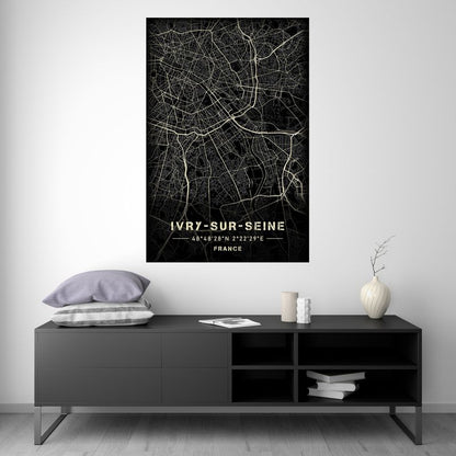 Ivry-sur-Seine - Black and White Map