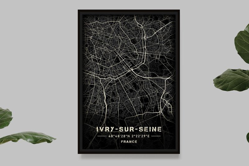 Ivry-sur-Seine - Black and White Map