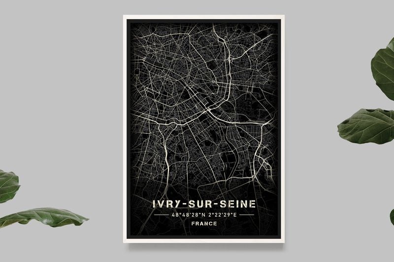 Ivry-sur-Seine - Black and White Map