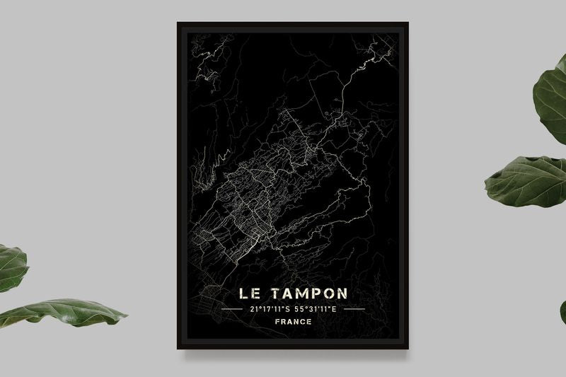 Le Tampon - Reunion Island - Black and White Map
