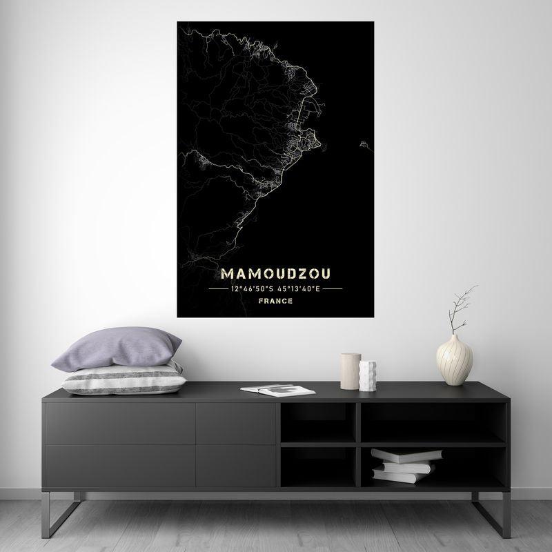 Mamoudzou - La Réunion - Carte Noir et Blanc