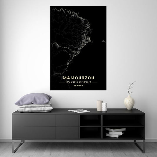 Mamoudzou - Reunion Island - Black and White Map