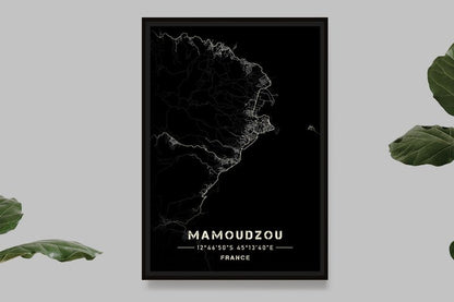 Mamoudzou - La Réunion - Carte Noir et Blanc