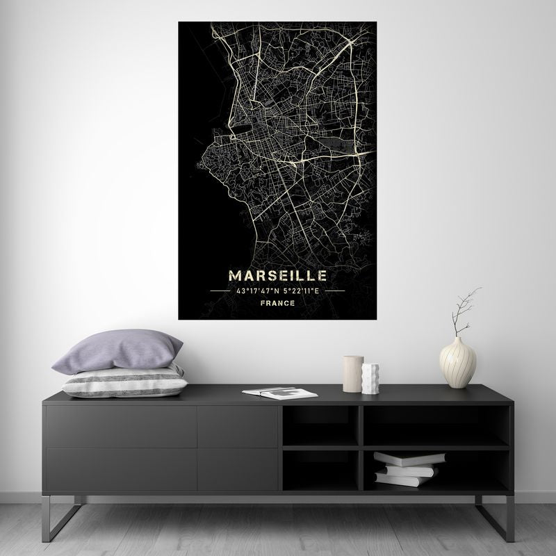 Marseille - Carte Noir et Blanc