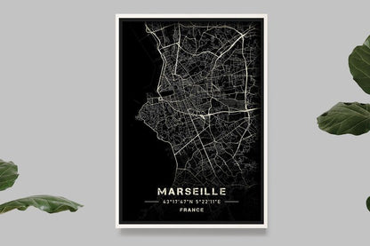 Marseille - Carte Noir et Blanc