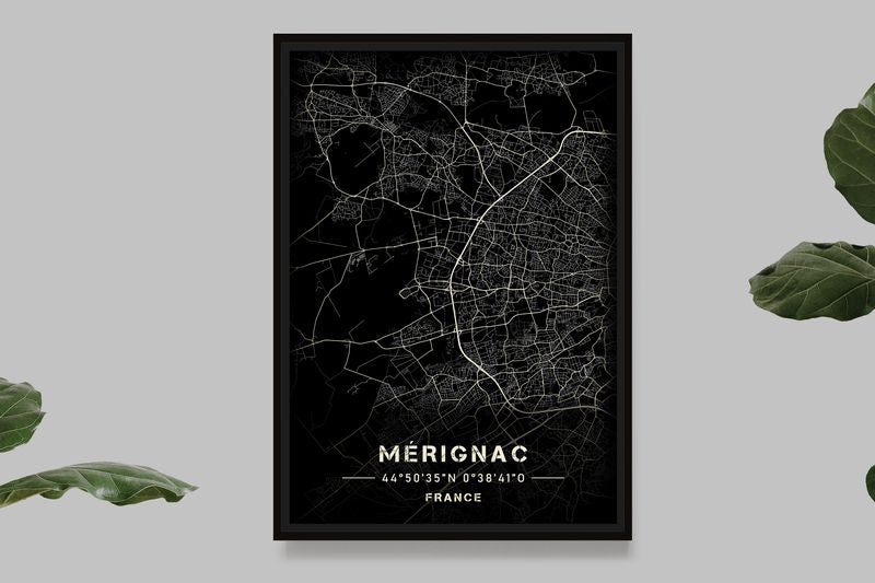 Mérignac - Black and White Map