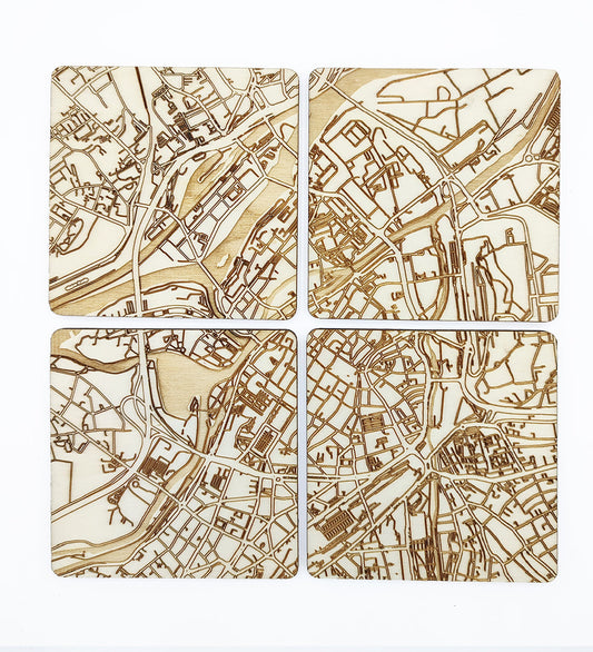 Set of 4 wooden coasters from the city of your choice