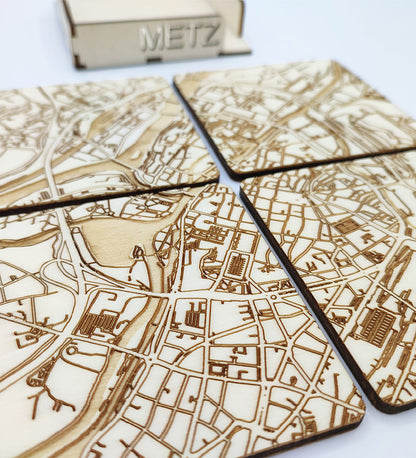 Set of 4 wooden coasters from the city of your choice