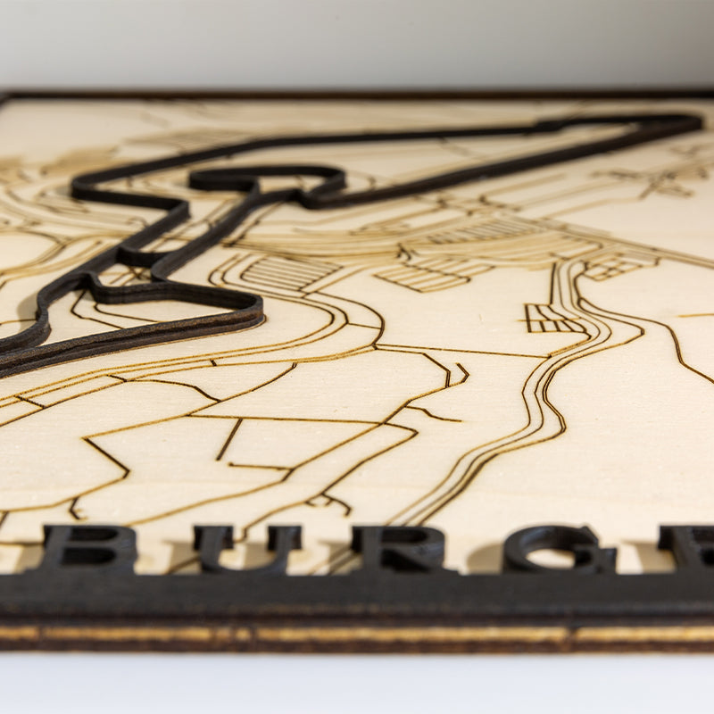 3D wooden map of the Nurburgring circuit in Germany - The Nordschleife