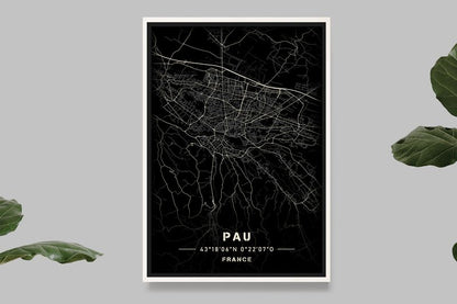 Pau - Black and White Map