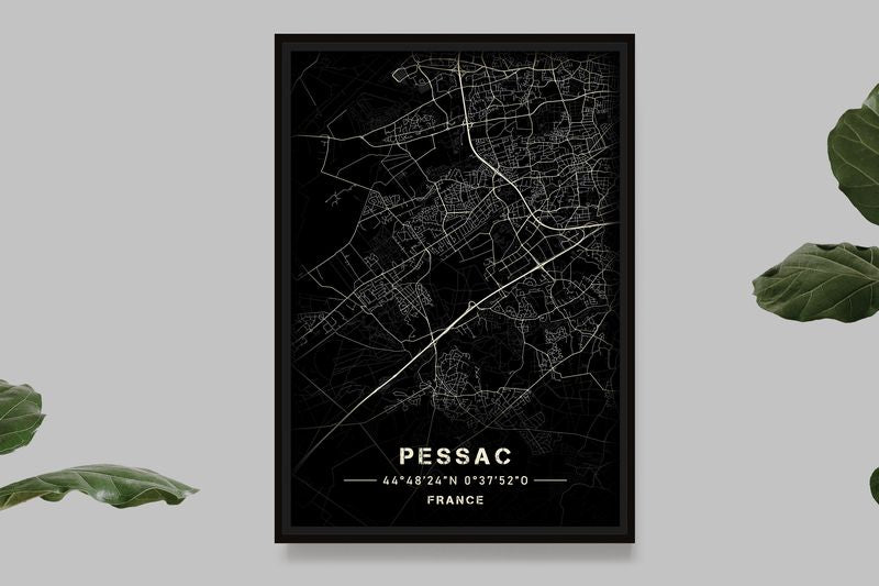 Pessac - Black and White Map
