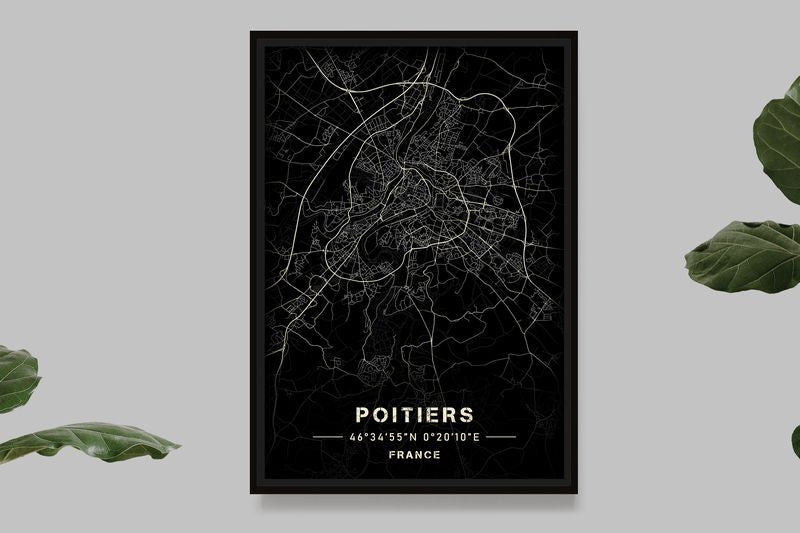 Poitiers - Black and White Map