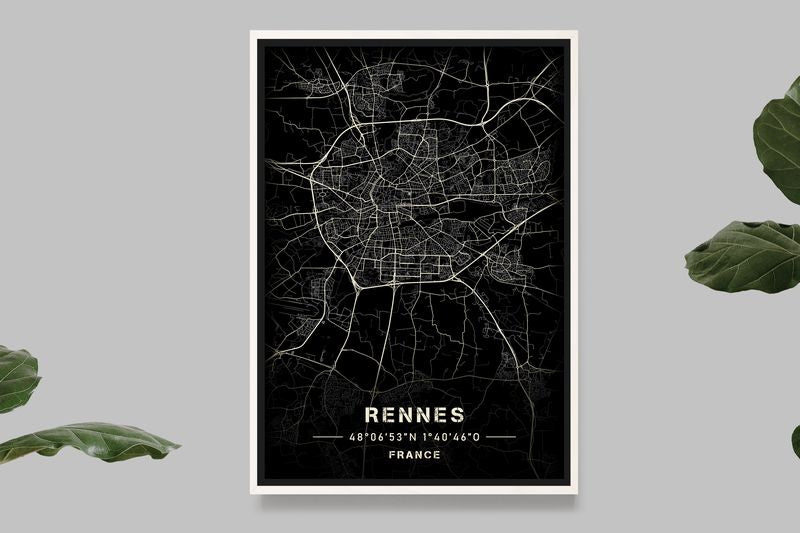 Rennes - Black and White Map