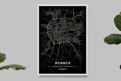 Rennes - Black and White Map