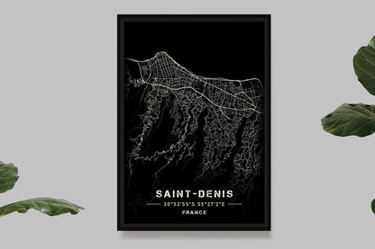 Saint-Denis - Reunion Island - Black and White Map