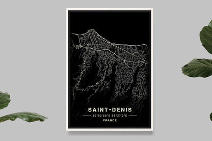 Saint-Denis - Reunion Island - Black and White Map